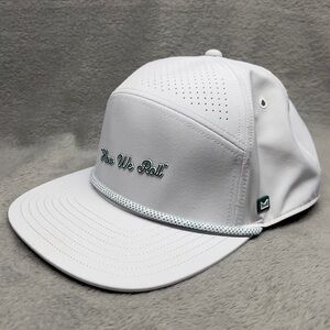 Melin Trenches Links Hydro Snapback Golf Hat "How We Roll" Classic White Green